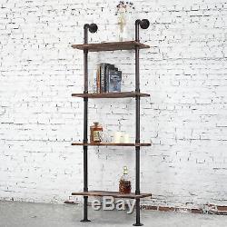 Industrial Style Metal and Wood Wall-Mounted 4-Tier Display Shelf / Utility Rack