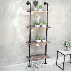 Industrial Style Metal and Wood Wall-Mounted 4-Tier Display Shelf / Utility Rack