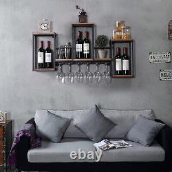 Industrial Wall Mounted Metal Bar Wine Rack Shelf Bottle Storage Display Holder