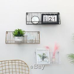 Industrial Wall Mounted Shelf Unit Metal Wire Floating Shelves Home Storage Rack