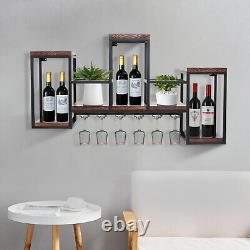 Industrial Wall Mounted Wine Rack Metal Wood Bottle Storage Display Self Bar