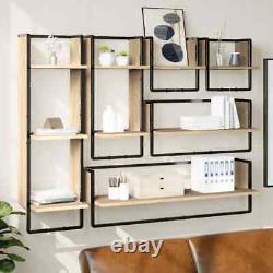 Industrial Wooden 6pcs Wall Mounted Floating Shelves Storage Shelving Unit Rack