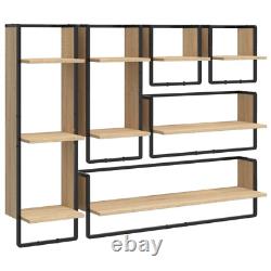 Industrial Wooden 6pcs Wall Mounted Floating Shelves Storage Shelving Unit Rack