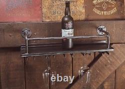 Industrial wine rack wall mounted with glass holders