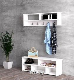 KayRana Venice White Hallway Shoe Cabinet & Wall mounted Coat Rack Set