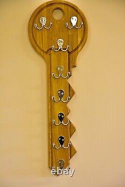 Key rack/holder wall mounted large double hooks solid oak quality wall mounted