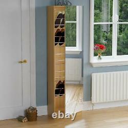 Kirkham Mirrored Shoe Cabinet Storage Cupboard Footwear Stand Rack Oak 180cm