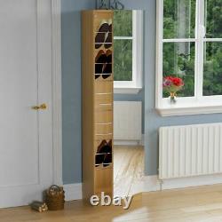 Kirkham Shoe Cabinet Mirrored Storage Cupboard Footwear Stand Rack Oak 180cm