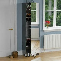 Kirkham Shoe Cabinet Mirrored Storage Cupboard Rack Stand Footwear Black 180cm