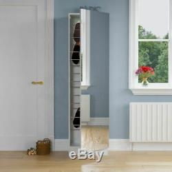 Kirkham Shoe Cabinet Mirrored Storage Cupboard Rack Stand Footwear White 180cm