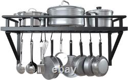 Kitchen 24 Inches Wall Mounted Pot Pan Rack Wall with 10 Hooks, Matte Black KUR2