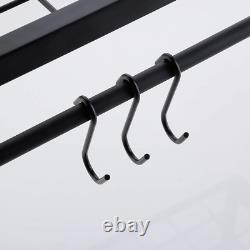 Kitchen 30 Inches Wall Mounted Pot Pan Rack Wall with 12 Hooks 2 Tiers, Matte Bl