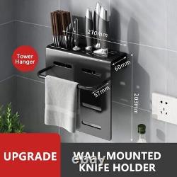 Kitchen Knife Storage Rack Wall-mounted Punch-free Knife Holder with Hook Storage