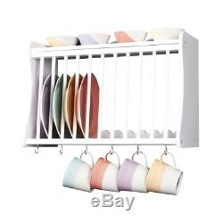 Kitchen Plate Rack, White, Wooden, Wall Mounted or suitable for Work Top Shelf