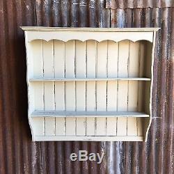 Kitchen Vintage Pine Wall Mounted Plate Rack Rustic Shelving F&B French Grey