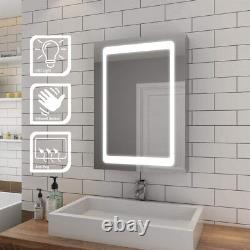 LED illuminated Bathroom Mirror Cabinet Wall Mounted with Demister Shaver Socket