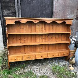 Large Country Farmhouse Vintage Wall Mounted Pine Dresser Top Plate Rack Drawers