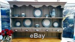 Large Farmhouse. Wall Mounted or Dresser top. Pine plate rack with drawers