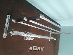 Large vintage metal wall mounted luggage rack coat hook rail Polished aluminium