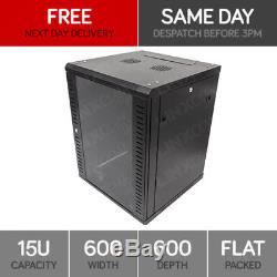 Linxcom 15U 19 Network Wall Cabinet Data Comms Rack 600x600mm Black