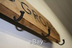 Long Handmade personalised Solid Oak Coat Rack, Coat Hanger, Wall mounted rack