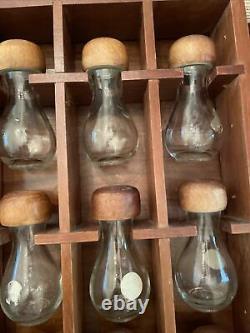 MCM Styson Woodcrest Spice Rack 16 Hour Glass Bottles Acorn Tops Apothecary 60s