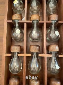 MCM Styson Woodcrest Spice Rack 16 Hour Glass Bottles Acorn Tops Apothecary 60s