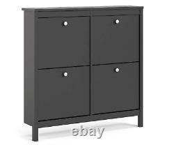 Madrid Shoe Cabinet Cupboard Rack with 4 Storage Compartments In Matt Black
