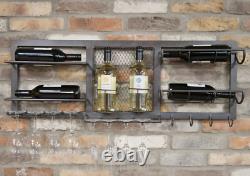 Metal Industrial Wall Furniture Wine Glass Bottle Drinks Storage Shelf Unit Rack