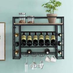 Metal Wine Bottle Rack Bar Drink Glass Storage Display Holder Shelf Wall Mounted