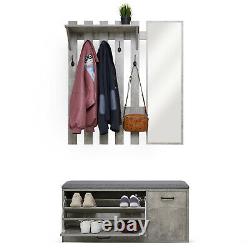 Modern Coat Rack 5 Hooks Grey Stand Shoe Bench Storage Organiser with Mirror