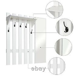Modern Coat Rack 5 Hooks White Stand Shoe Bench Storage Organiser with Mirror