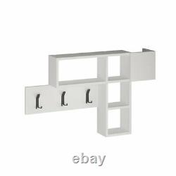 Modern Entryway Coat Rack Wall Mounted with 4 Shelves and 3 Hooks All White New
