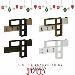 Modern Entryway Coat Rack Wall Mounted with 4 Shelves and 3 Hooks All White New