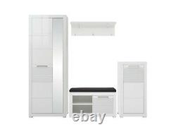 Modern Hallway Furniture 4 Set Shoe Storage Coat Rack Cabinet White Gloss Flames