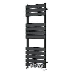 Modern Heated Towel Rail Radiator 1200 x 450mm Black Finish Flat Panel