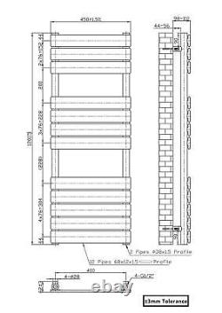 Modern Heated Towel Rail Radiator 1200 x 450mm Black Finish Flat Panel