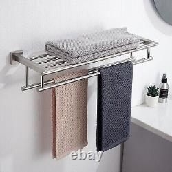 Modern Stainless Steel Wall Mounted Bathroom Towel Rail & Shelf Holder