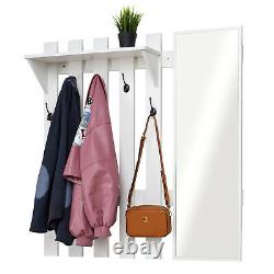 Modern White Coat Rack 5 Hooks Stand Shoe Bench Storage Organiser with Mirror