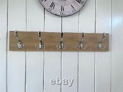 Modern Wooden Oak Coat Rack Zinc Alloy Polished Chrome Triple Hooks (2-16 hooks)