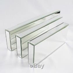 New 35/45/60cm Wall Mount Clear Bevelled Edge Silver Mirror Floating Shelf Rack