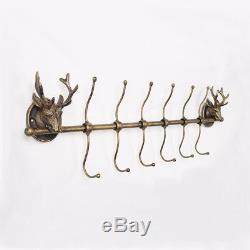 New 8/10/12 Hooks Wall Mounted Cast Iron Stag Head Coat Hat Hook Rack Clothes