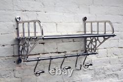 New Large Metal Vintage Style Luggage Train Wall Mounted Rack With Shelf & Hooks