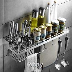New Wall Mounted Kitchen Utensil Rack Stainless Steel Pantry Cookware Dinnerware