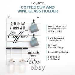 Novelty Coffee Cup & Wine Glass Holder Hook Hanging Bar Wall Mounted Décor Iron