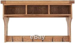 Oak Wall Mounted Coat Hangers Wooden Clothes/Hat Hooks/Rack with Shelf
