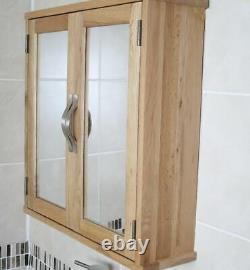 Oak Wall Mounted Mirrored Bathroom Storage Cabinet with Shelf 352