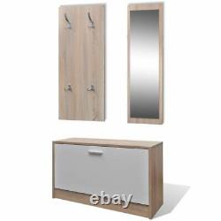 Oak and White 3-in-1 Wooden Shoe Rack Cabinet Set Organiser Storage Cupboard UK