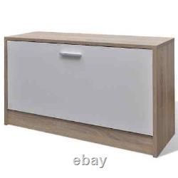 Oak and White 3-in-1 Wooden Shoe Rack Cabinet Set Organiser Storage Cupboard UK