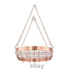 Oval Pot Rack Steel 12-Hook Hanging Heavy Duty Lacquered Finish Satin Copper